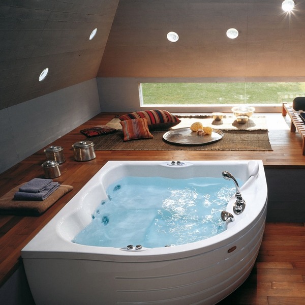 awesome bathroom design ideas corner whirlpool tub wood flooring