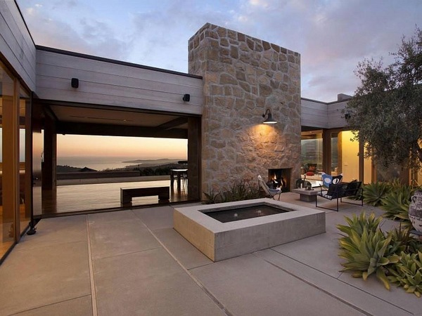 awesome modern exterior design cozy courtyard stone wall fireplace
