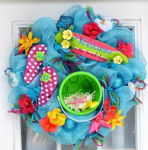 awesome summer decoration blue mesh wreath flowers