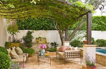 beautiful-grape-arbor-mediterranean-patio-design-outdoor-furniture-wrought-iron