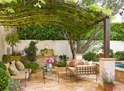 beautiful-grape-arbor-mediterranean-patio-design-outdoor-furniture-wrought-iron