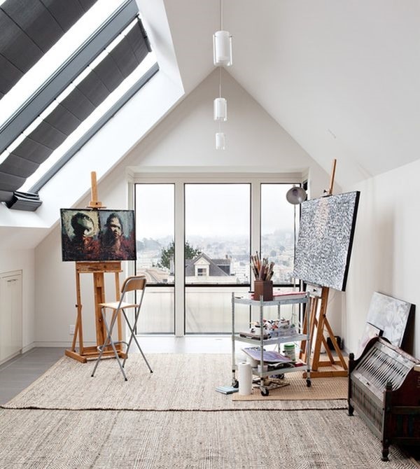 contemporary attic art studio design ideas natural light wood flooring