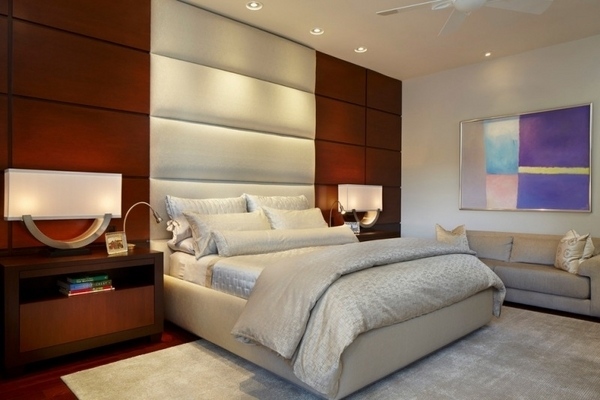 bedroom-design-white-tall-headboard-ideas-recessed-lighting-modern-table-lamps