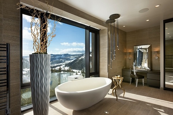 bathtub mountain view elegant 