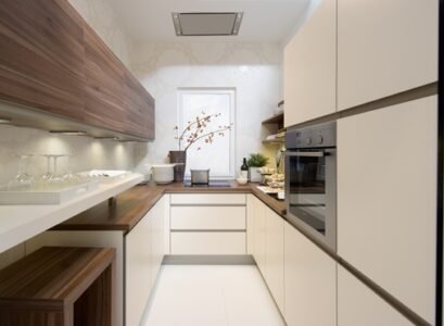 contemporary-galley-kitchen-ideas-white-minimalist-cabinets-wood-finish