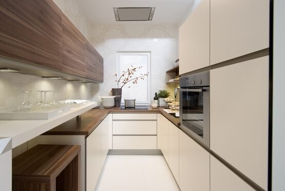 contemporary-galley-kitchen-ideas-white-minimalist-cabinets-wood-finish