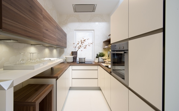 contemporary galley kitchen ideas white minimalist cabinets wood finish