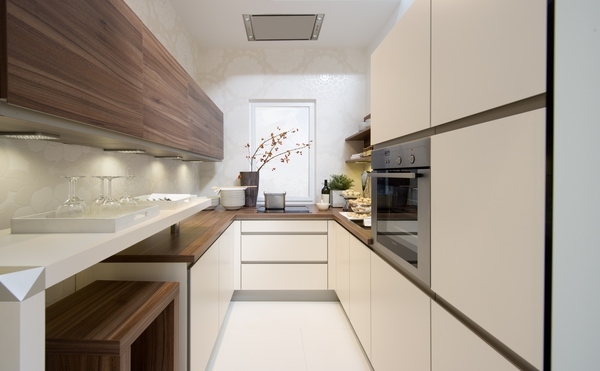 contemporary-galley-kitchen-ideas-white-minimalist-cabinets-wood-finish