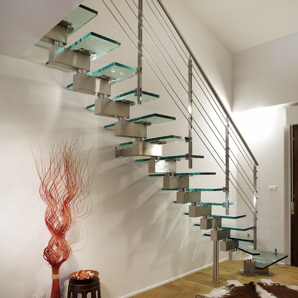 contemporary home ideas stainless steel glass staircase design 