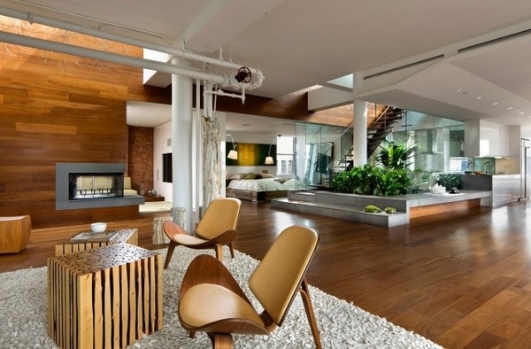 contemporary-loft-apartment-open-floor-plan-indoor-garden-wood-floor-modern-furniture