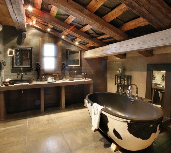 cowhide bathtub decoration country decor exposed ceiling beams