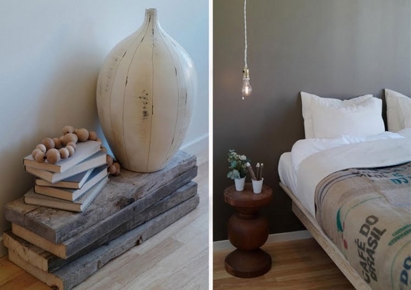 creative DIY for bedside tables with unusual design wood slats round side table