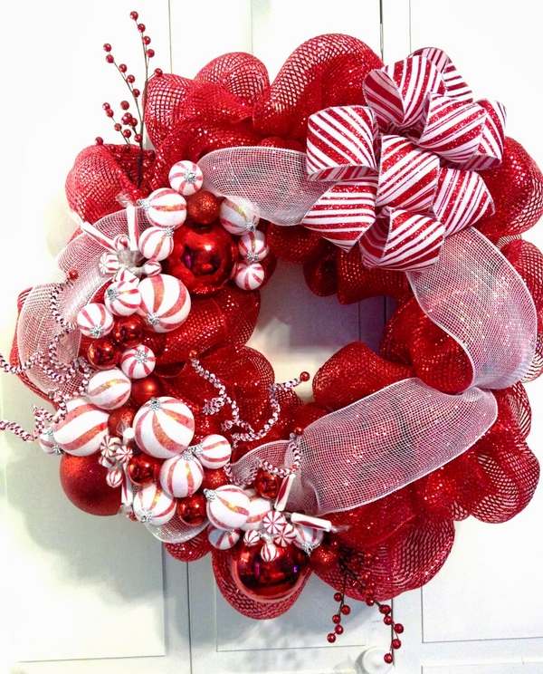 deco mesh christmas wreaths red white pepermint holiday 