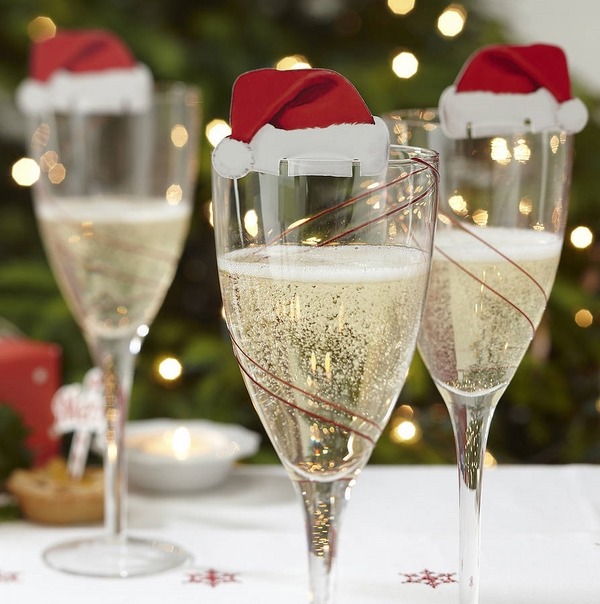 dining room red and white color scheme santa hat glasses