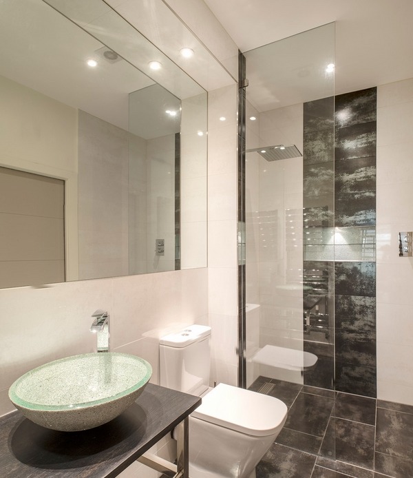 elegant compact small bathroom modern vessel sink wall mirror glass wall