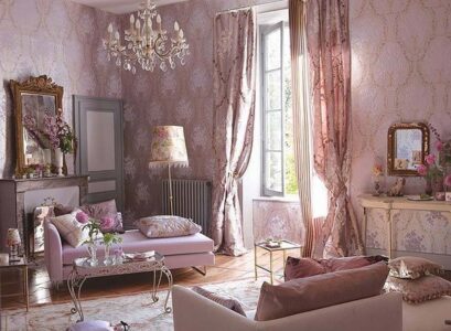 elegant-living-room-shabby-chic-style-decor-pastel-pink-interior-crystal-chandelier-frames-mirror