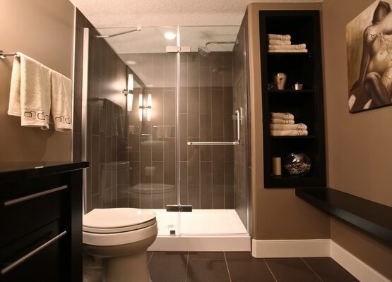 elegant-modern-basement-bathroom-design-neutral-colors-brown-shades