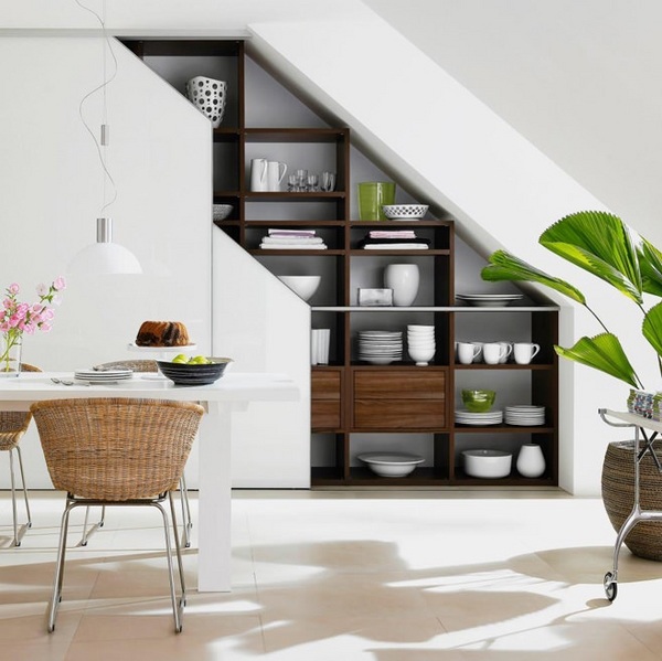 functional modern-under-stairs-storage-ideas-modern dining room open shelves