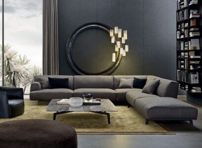 gray-corner-sofa-modern-living-room-interior-design-gray-wall-color-gold-shade-carpet