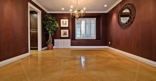 high gloss polished concrete floor living room renovation ideas