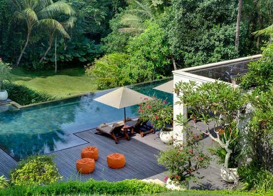 infinity-garden-pool-wooden-deck-bean-bags