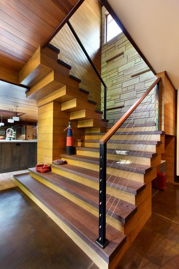 interior staircase oak wood metal railings contemporary staircase ideas