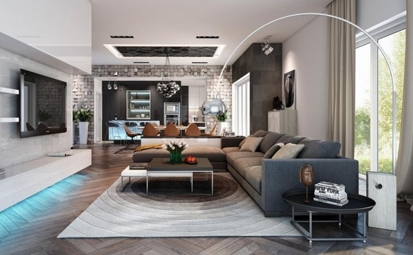 luxury interiors modern sofa floor lamp wood flooring