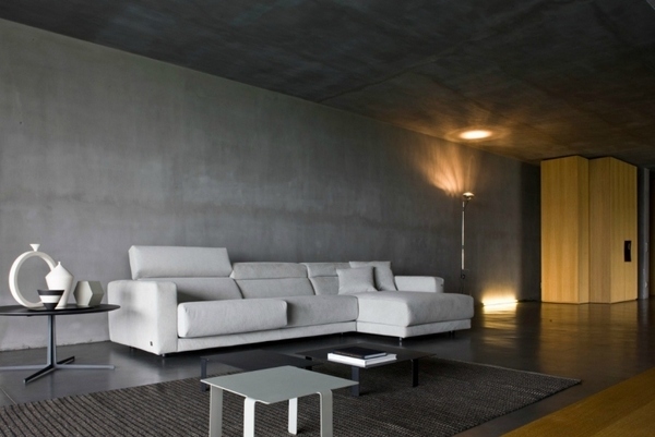 minimalist concrete wall ceiling white sofa 