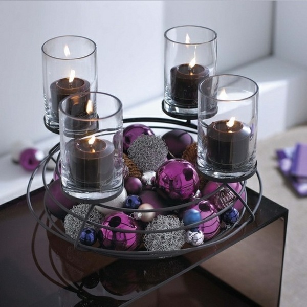 modern DIY Advent wreath silver purple colors Christmas home decor