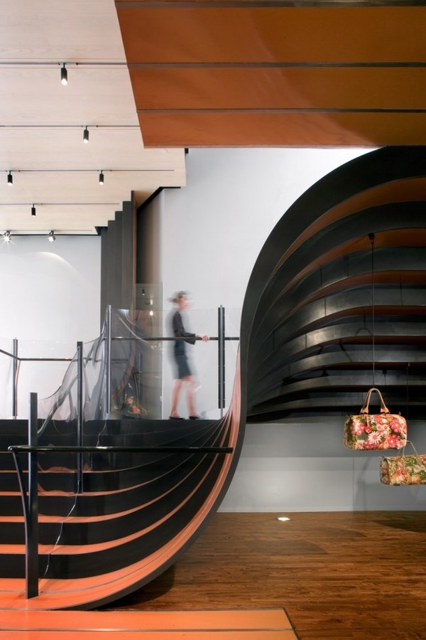 modern curved staircase custom design ideas black color