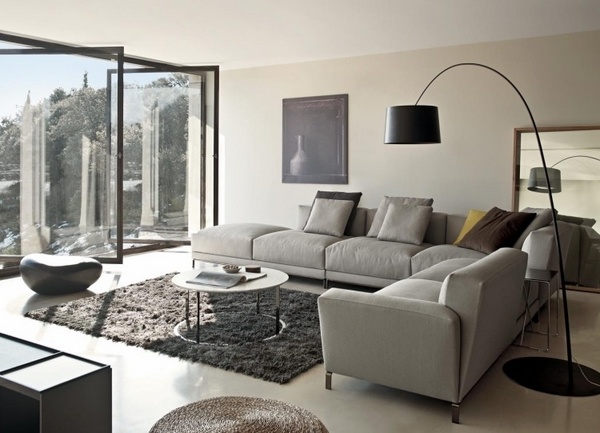 modern designs gray sectional sofa black floor lamp carpet 