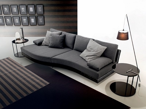modern gray sofa black carpet white flooring side tables
