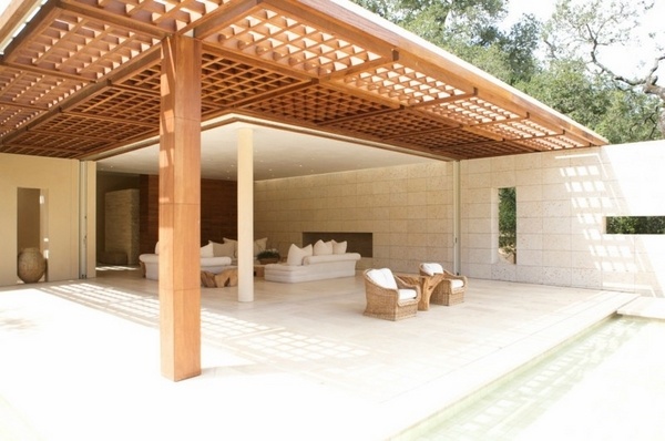 modern house exterior patio design wooden pergola canopy outdoor living room 