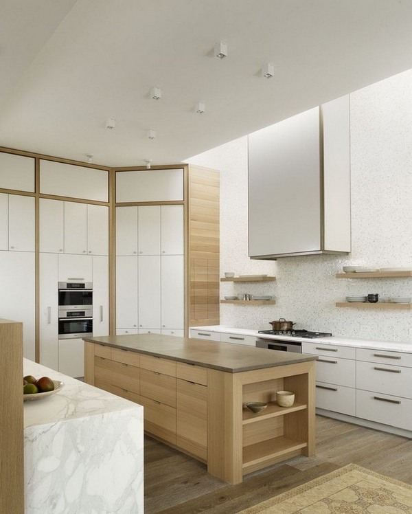 modern kitchen cabinets white cabinets oak kitchen island mosaic tile backsplash