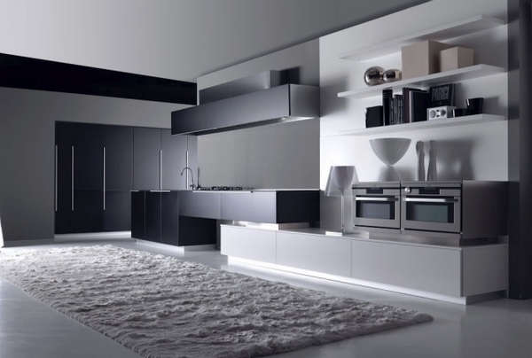 modern kitchen design black white matt finish