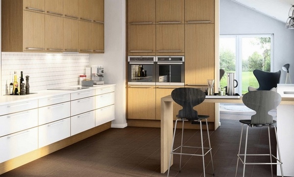 modern kitchen oak white cabinets tile flooring