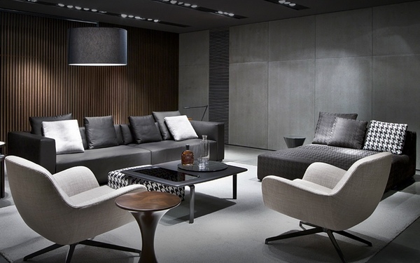 modern design gray wall color sofa armchairs carpet
