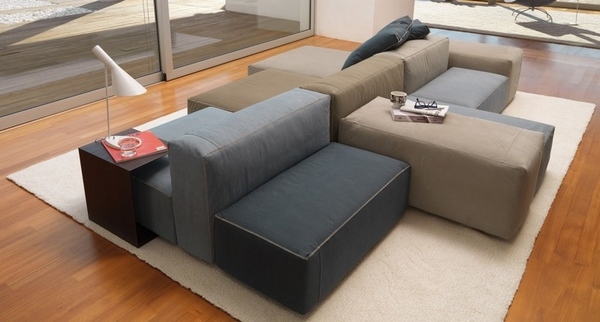 modern living room sofa design gray beige shaggy carpet 