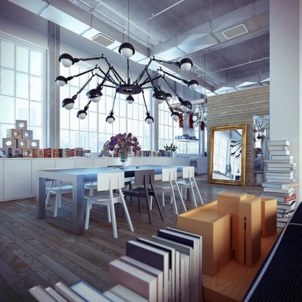 modern loft interior design large metal chandelier 