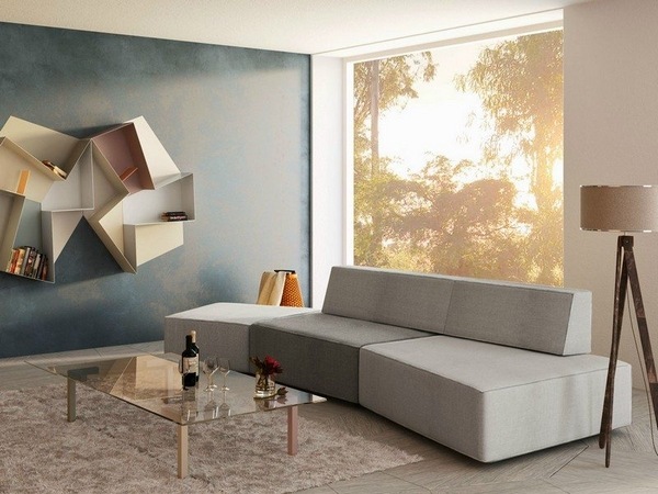 modern modular sofa gray shades accent wall