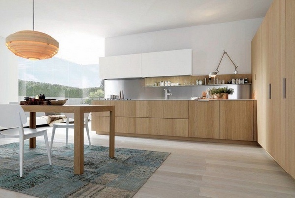 modern oak kitchen designs gray backsplash white walls