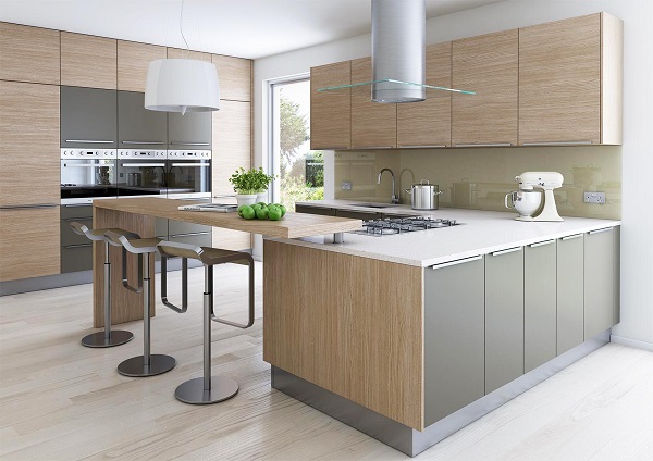 modern oak kitchen designs white countertops gray accents