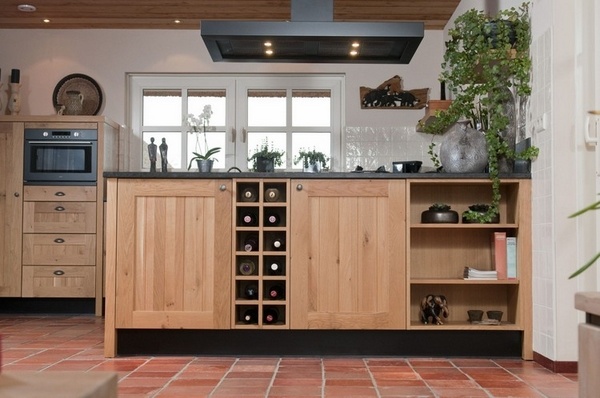  oak wood kitchen furniture wine rack tile flooring