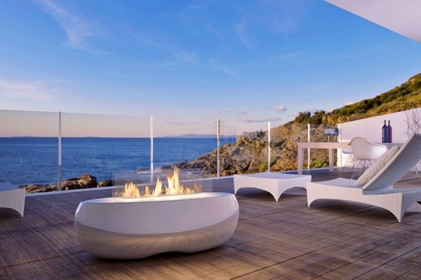 modern outdoor fireplace ideas bioethanol firepit white furniture modern design