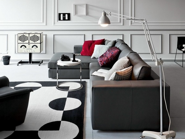 modern sofa design geometric pattern carpet floor lamp 