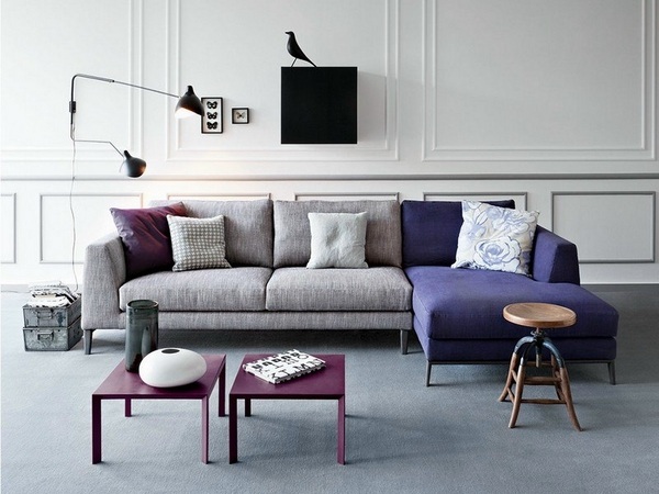 modern sofa gray purple upholstery burgundy red coffee tables