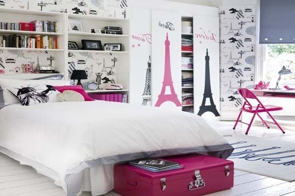 modern teenage girl bedroom decoration Paris theme