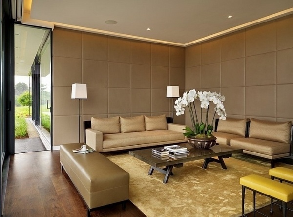 padded-wall- panels-brown-beige-gold-tones-living-room 