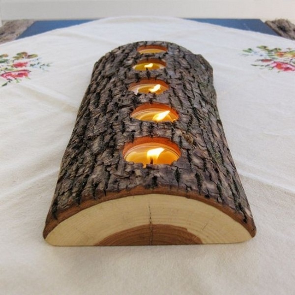 rustic wood decoration tea candles tree bark candle holder 