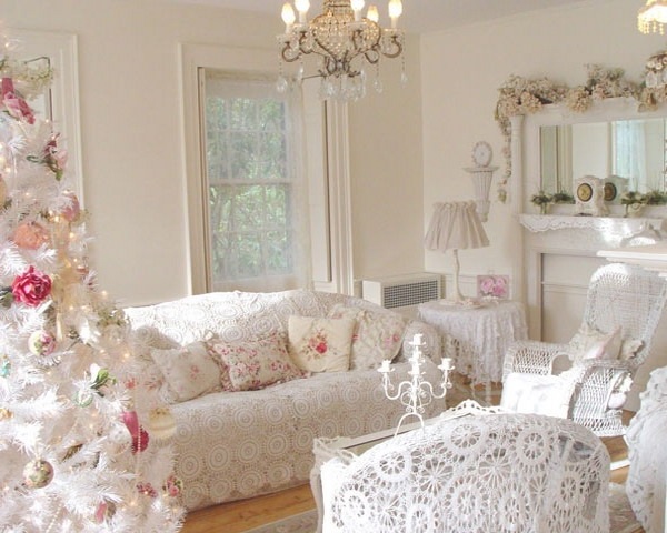  decor ideas white colors crochet sofa cover floral pattern pillows